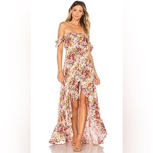Auguste Willow Day Dress - Floral Off Shoulder High Low Maxi - Size 4